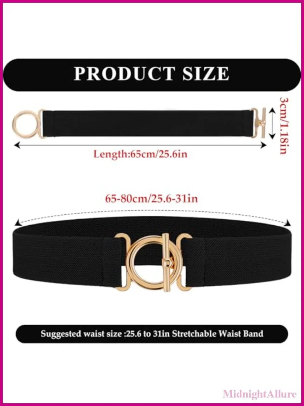 Women's Elastic Stretch Belt Gold Flat Buckle Skinny Waist Belt